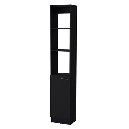 13" Black Wood Single Door Linen Cabinet