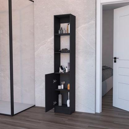 13" Black Wood Single Door Linen Cabinet