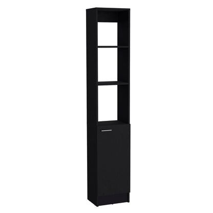 13" Black Wood Single Door Linen Cabinet