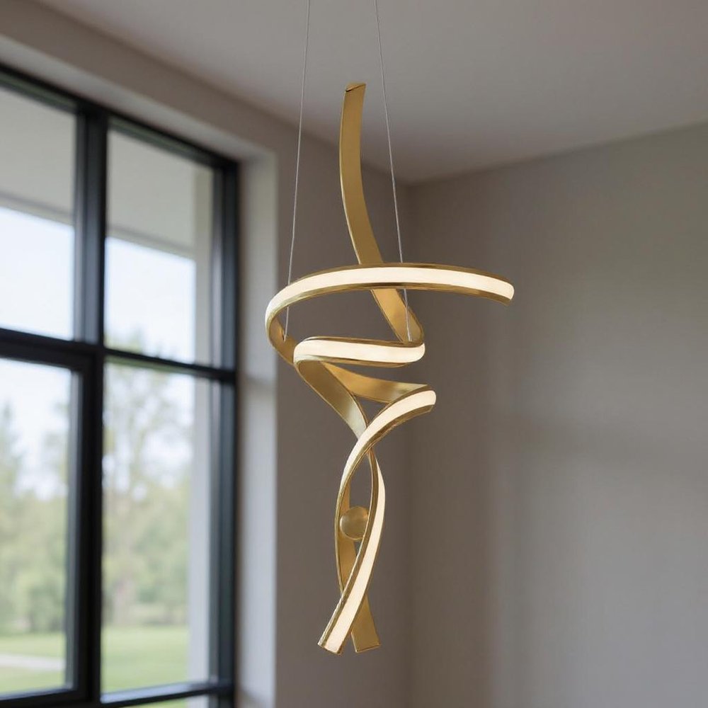 Gold Two Light Metal LED Dimmable Chandelier
