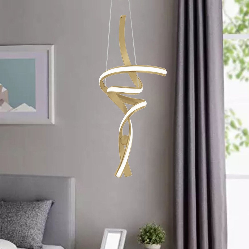 Gold Two Light Metal LED Dimmable Smart Enabled Chandelier