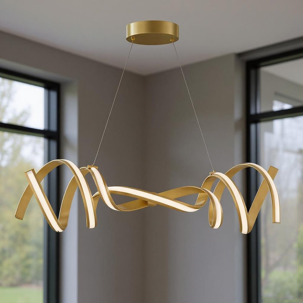 Gold Two Light Metal LED Dimmable Smart Enabled Chandelier