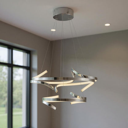 Silver Two Light Metal LED Dimmable Chandelier
