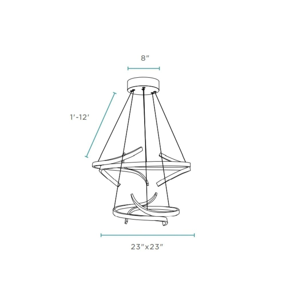 Silver Two Light Metal LED Dimmable Smart Enabled Chandelier