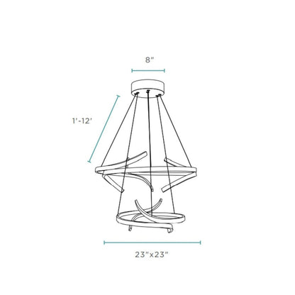 Silver Two Light Metal LED Dimmable Smart Enabled Chandelier