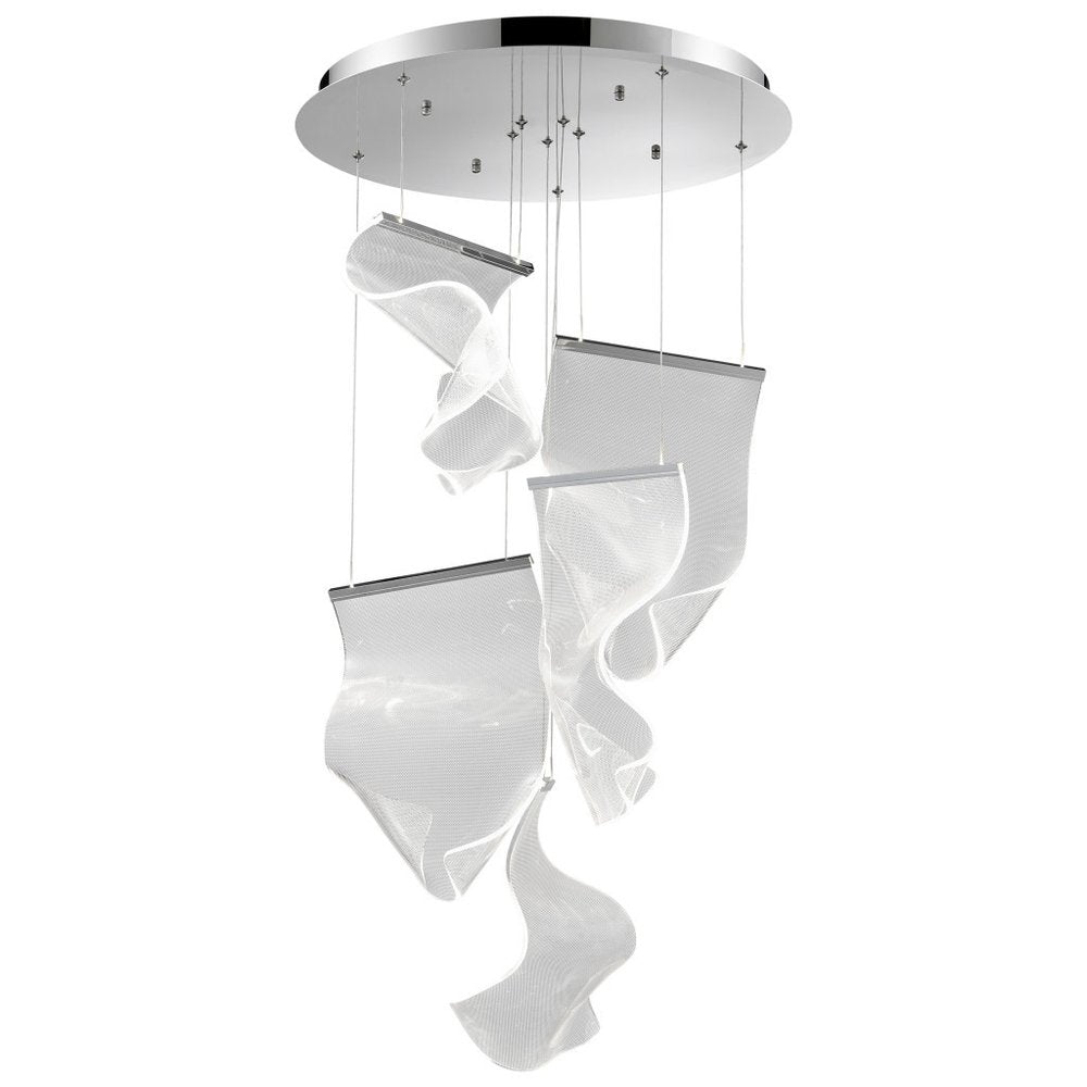 Silver And Clear Five Light Metal LED Dimmable Chandelier With Clear Shades