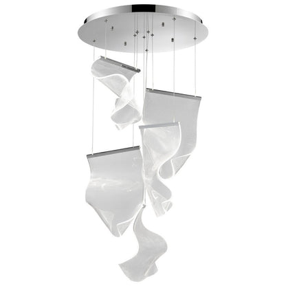 Silver And Clear Five Light Metal LED Dimmable Chandelier With Clear Shades