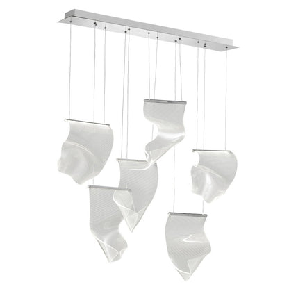 Silver And Clear Six Light Metal LED Dimmable Chandelier With Clear Shades