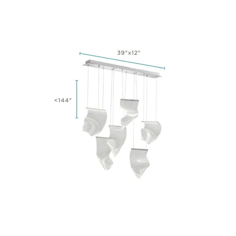 Silver And Clear Six Light Metal LED Dimmable Chandelier With Clear Shades