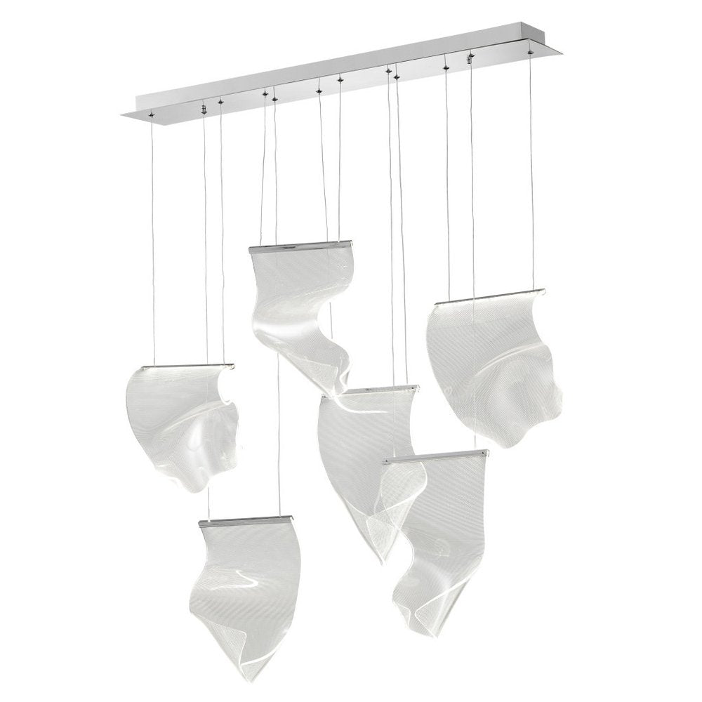 Silver And Clear Six Light Metal LED Dimmable Chandelier With Clear Shades