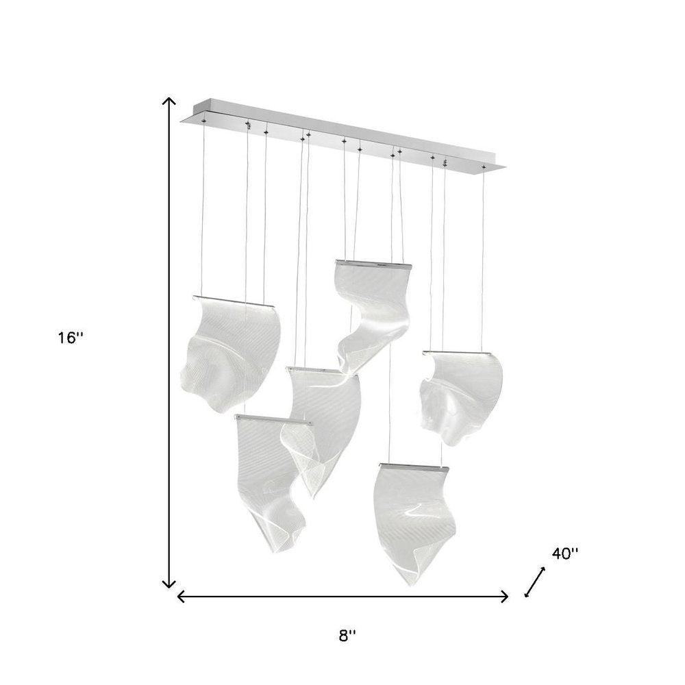 Silver And Clear Six Light Metal LED Dimmable Chandelier With Clear Shades