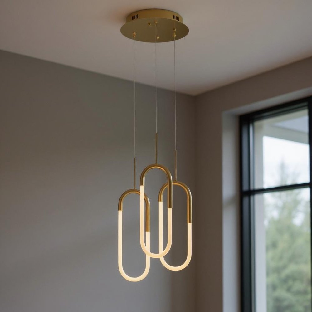 Gold Three Light Metal LED Dimmable Smart Enabled Chandelier
