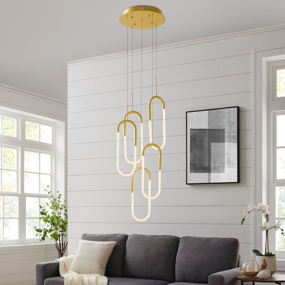 Gold Five Light Metal LED Dimmable Smart Enabled Chandelier