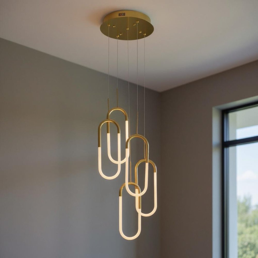 Gold Five Light Metal LED Dimmable Smart Enabled Chandelier