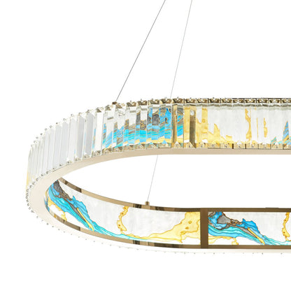 Gold Clear And Blue Geometric Crystal LED Chandelier