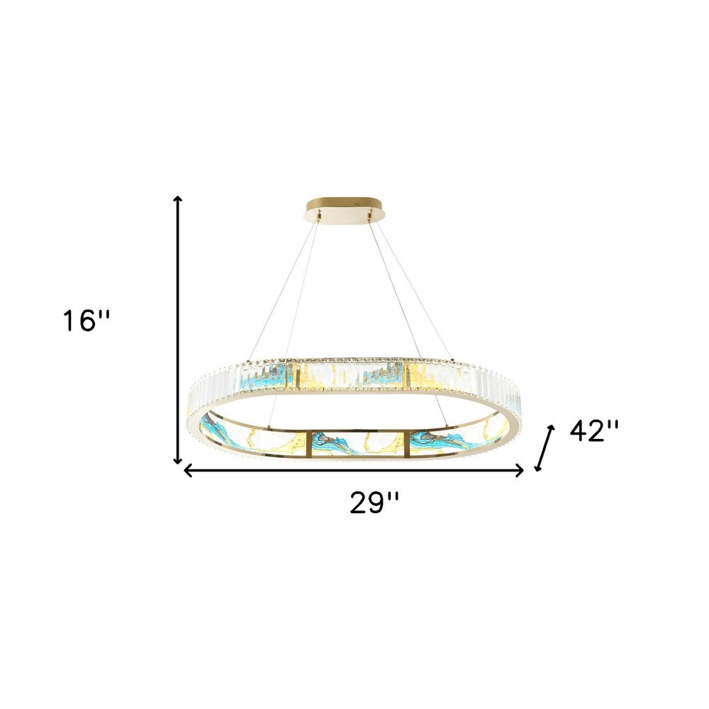 Gold Clear And Blue Geometric Crystal LED Chandelier