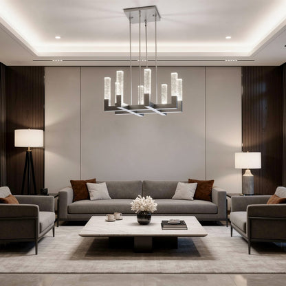 Silver Candle Style Eight Light Metal Dimmable Chandelier With Clear Shades