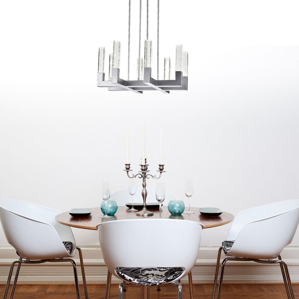 Silver Candle Style Eight Light Metal Dimmable Chandelier With Clear Shades