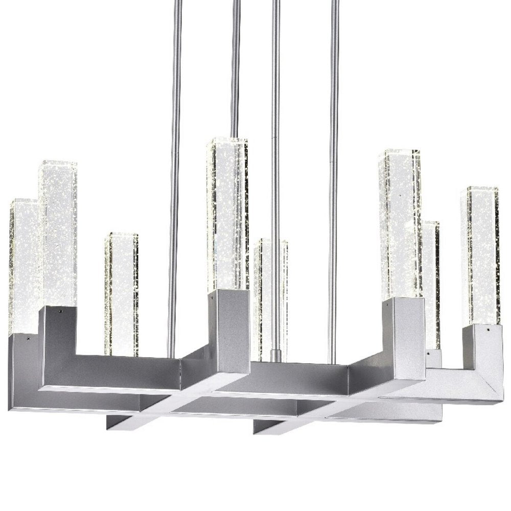 Silver Candle Style Eight Light Metal Dimmable Chandelier With Clear Shades