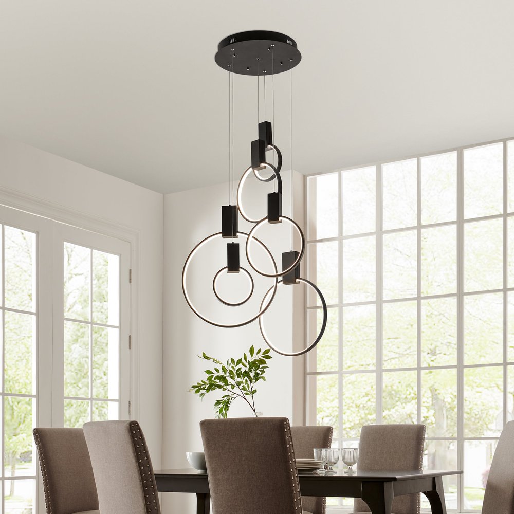 Black Geometric Six Light Metal LED Dimmable Chandelier