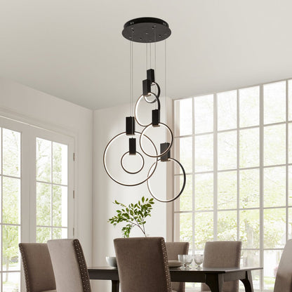 Black Geometric Six Light Metal LED Dimmable Chandelier
