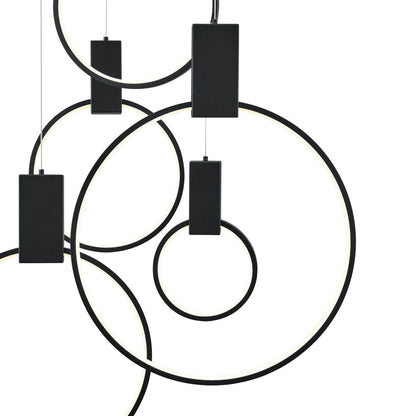 Black Geometric Six Light Metal LED Dimmable Chandelier