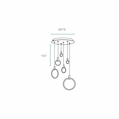 Black Geometric Six Light Metal LED Dimmable Chandelier