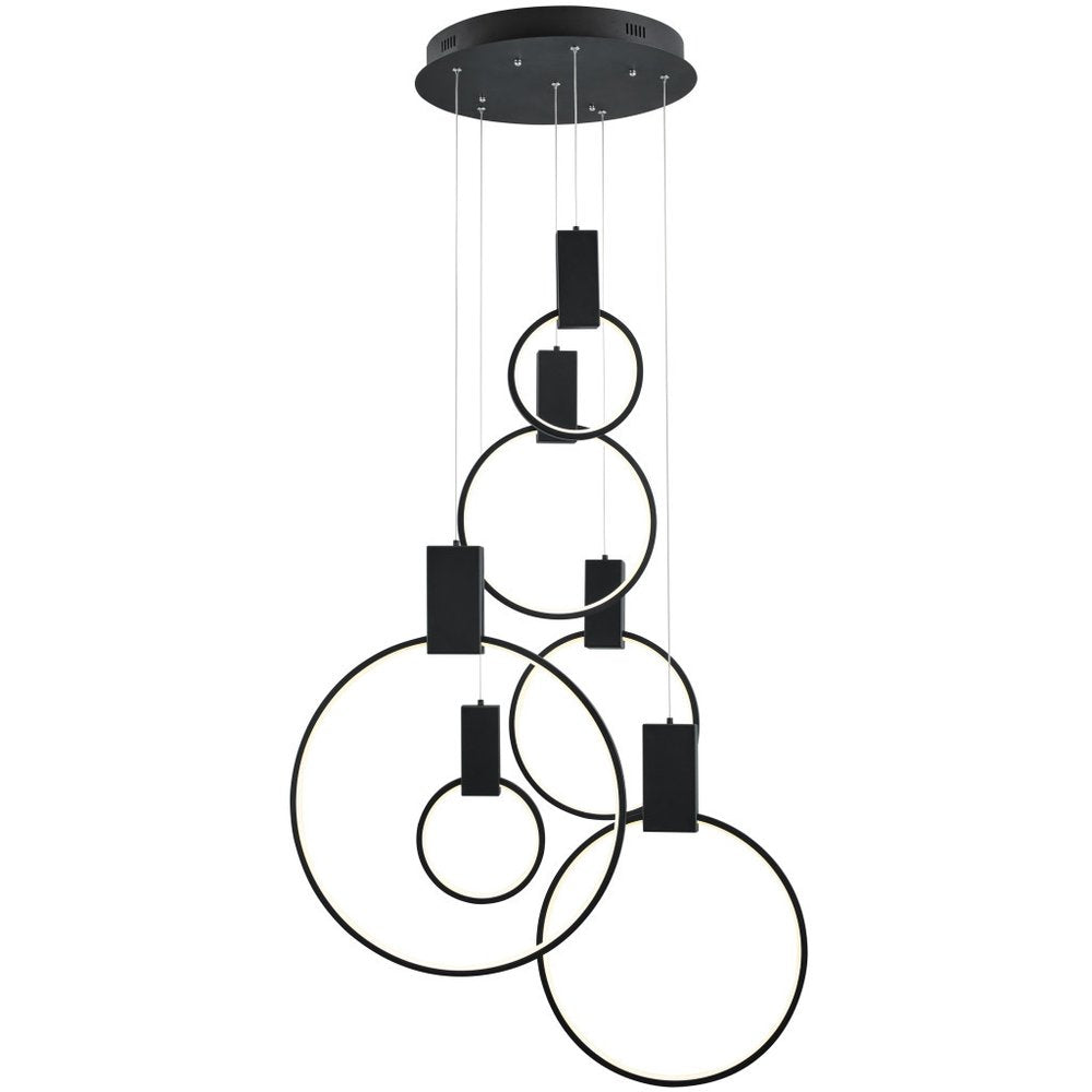Black Geometric Six Light Metal LED Dimmable Chandelier