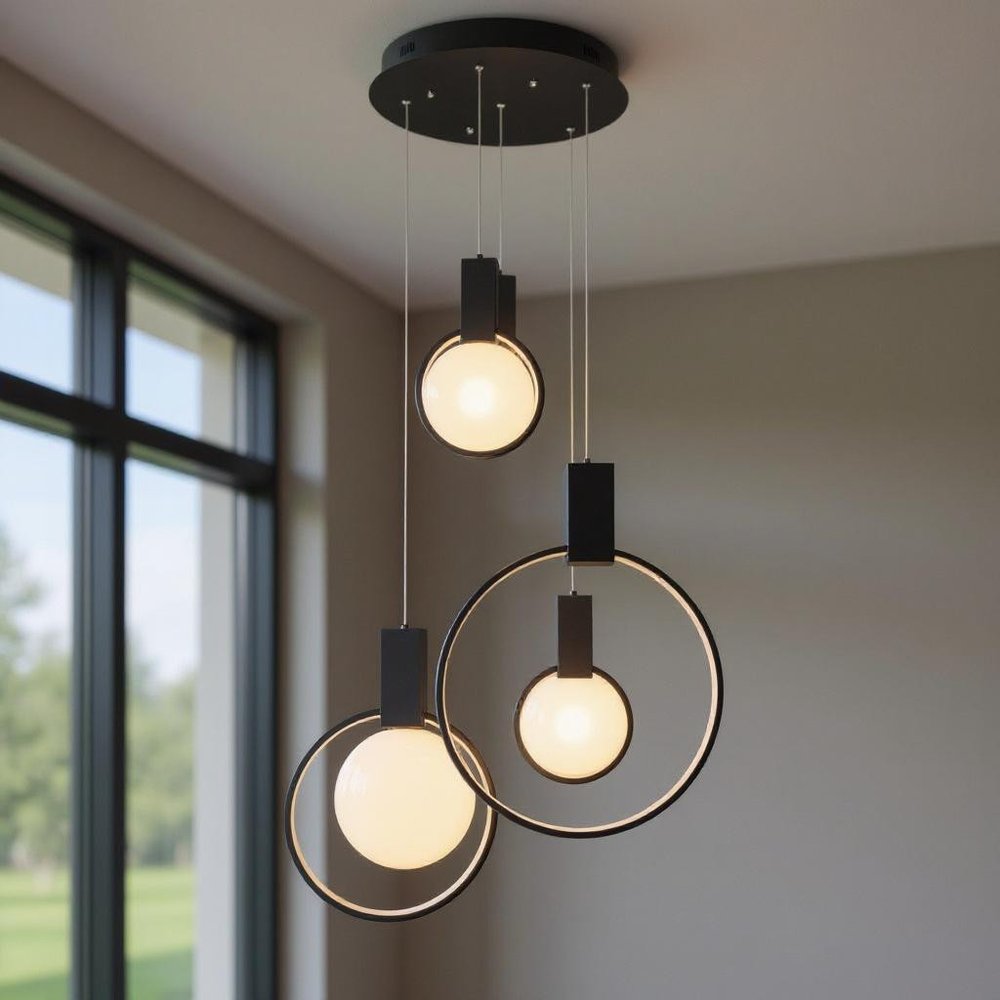 Black Geometric Six Light Metal LED Dimmable Chandelier