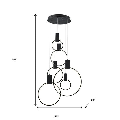 Black Geometric Six Light Metal LED Dimmable Chandelier