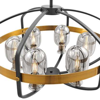 Black Gold And Clear Eight Light Transparent Metal Edison Bulb Dimmable Chandelier With Black And Gold Shades