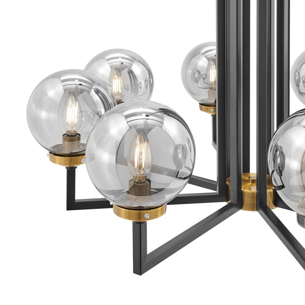 Black Gold And Clear Five Light Transparent Metal Edison Bulb Dimmable Chandelier With Black And Gold Shades