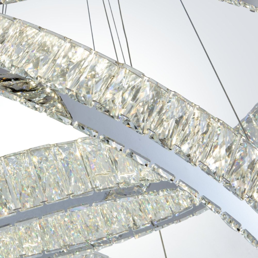 Silver And Clear Three Light Crystal LED Dimmable Chandelier