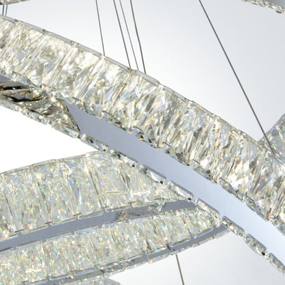 Silver And Clear Three Light Crystal LED Dimmable Chandelier