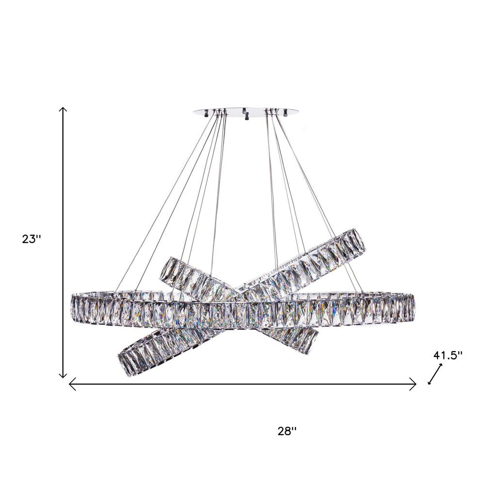 Silver And Clear Three Light Crystal LED Dimmable Chandelier