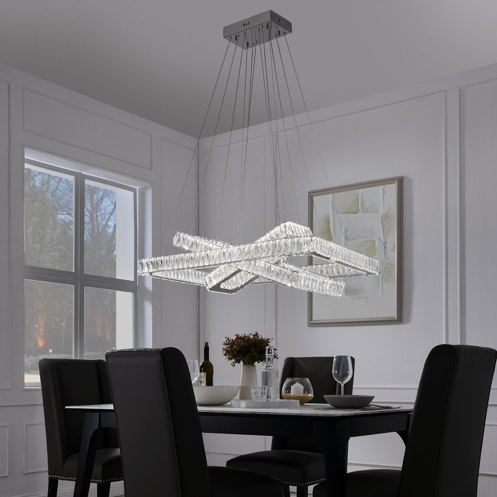 Silver And Clear Three Light Crystal LED Dimmable Chandelier