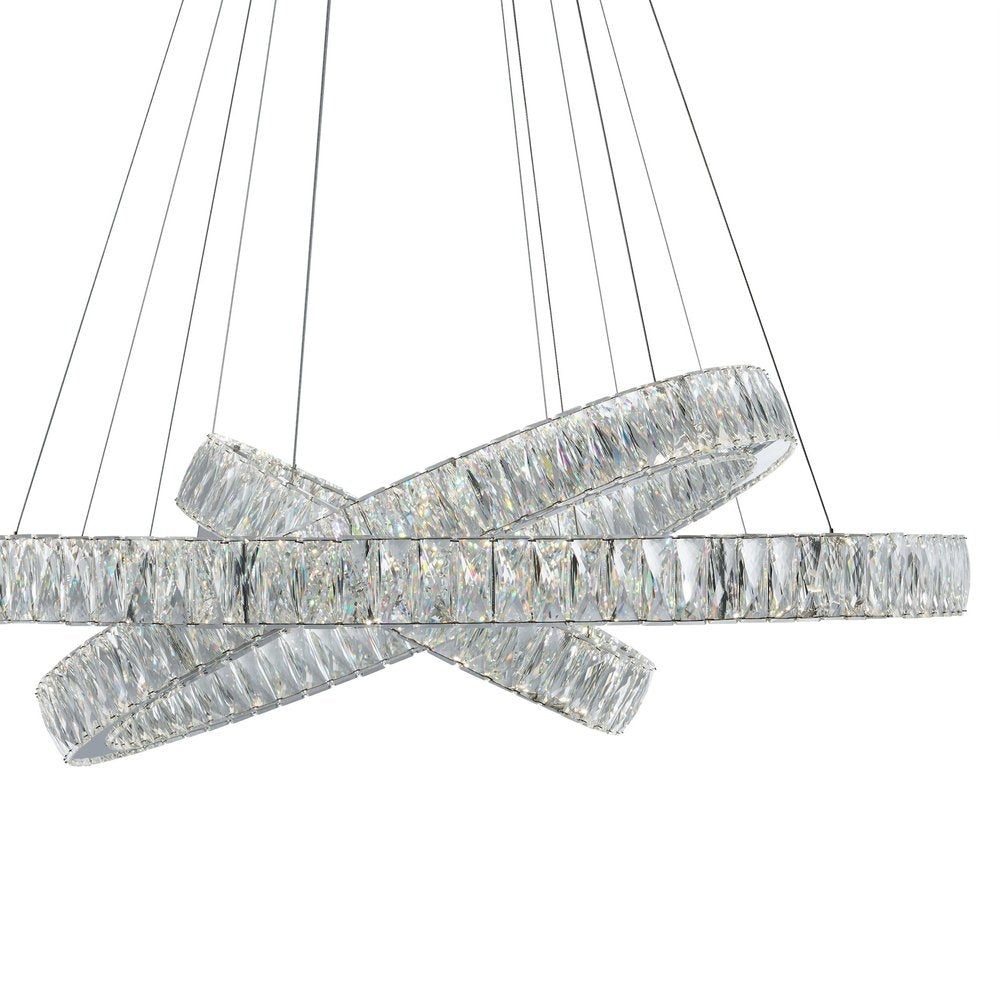 Silver And Clear Three Light Crystal LED Dimmable Chandelier
