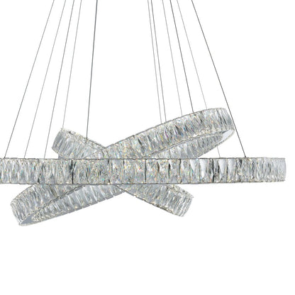 Silver And Clear Three Light Crystal LED Dimmable Chandelier