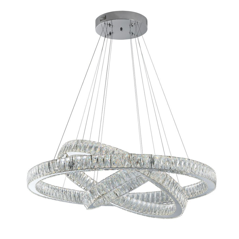 Silver And Clear Three Light Crystal LED Dimmable Chandelier