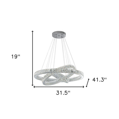 Silver And Clear Three Light Crystal LED Dimmable Chandelier