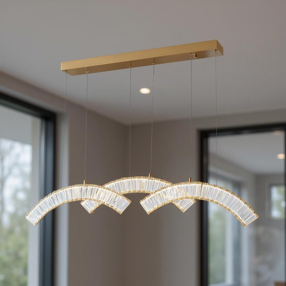 Gold And Clear Three Light Crystal LED Chandelier