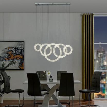 Silver And Clear Geometric Five Light Crystal LED Dimmable Chandelier
