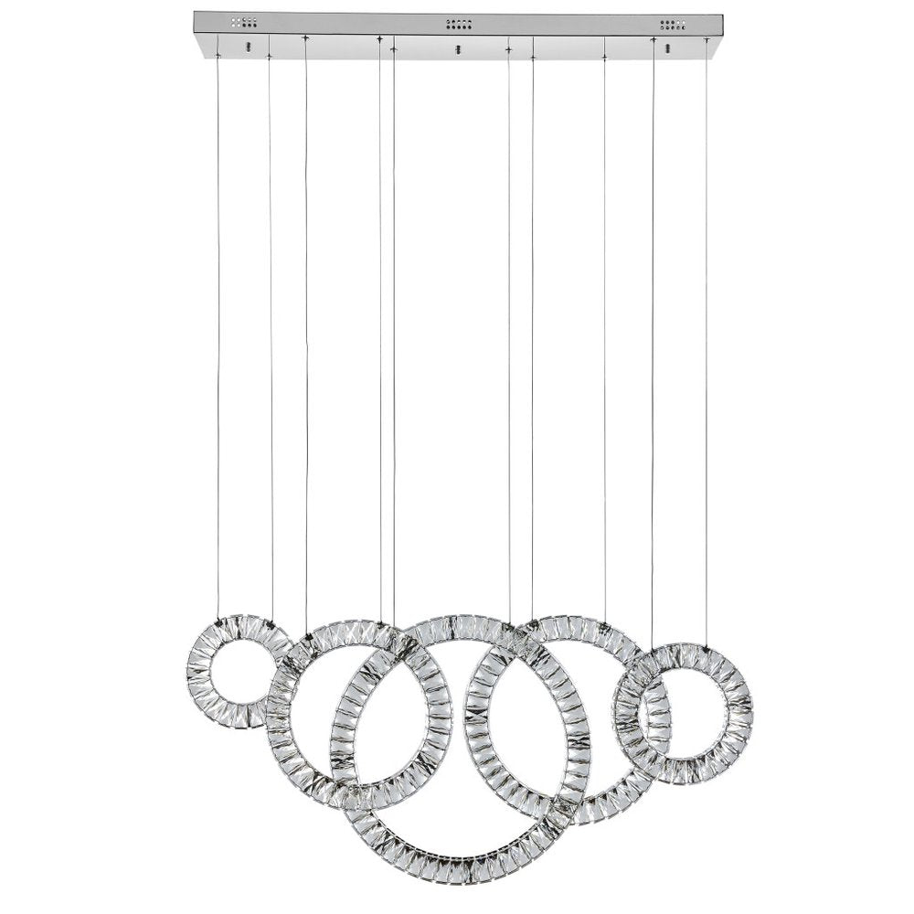 Silver And Clear Geometric Five Light Crystal LED Dimmable Chandelier