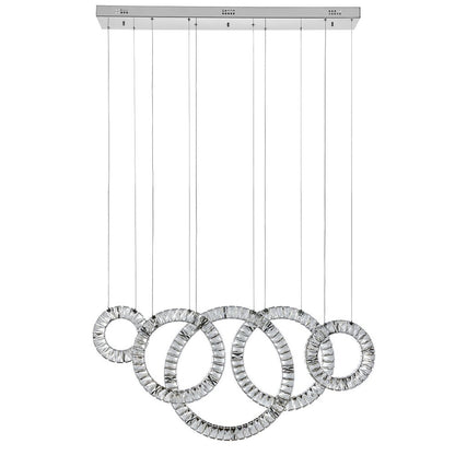 Silver And Clear Geometric Five Light Crystal LED Dimmable Chandelier