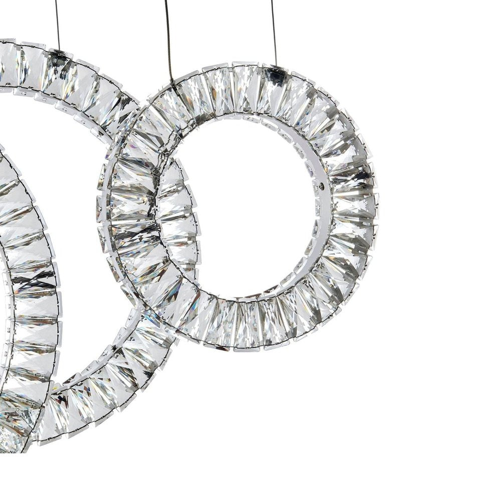 Silver And Clear Geometric Five Light Crystal LED Dimmable Chandelier