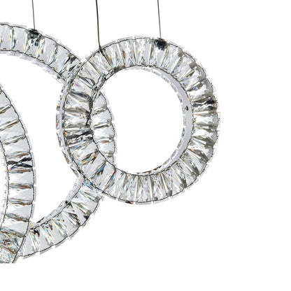 Silver And Clear Geometric Five Light Crystal LED Dimmable Chandelier
