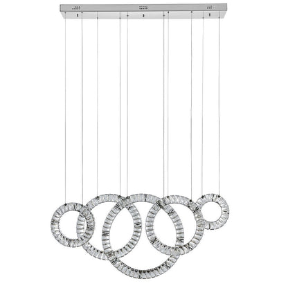 Silver And Clear Geometric Five Light Crystal LED Dimmable Chandelier
