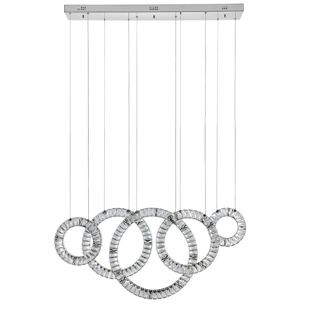 Silver And Clear Geometric Five Light Crystal LED Dimmable Chandelier