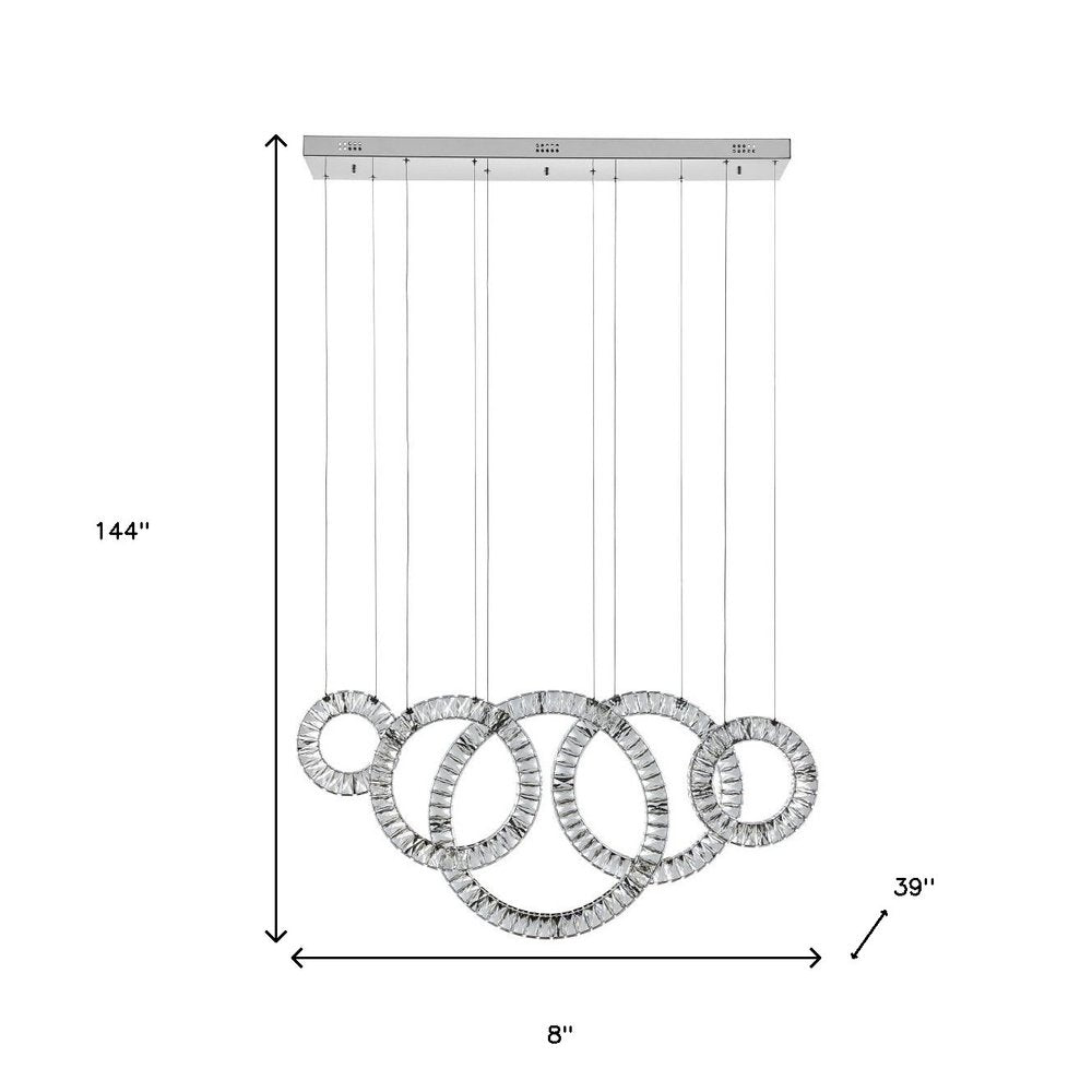 Silver And Clear Geometric Five Light Crystal LED Dimmable Chandelier