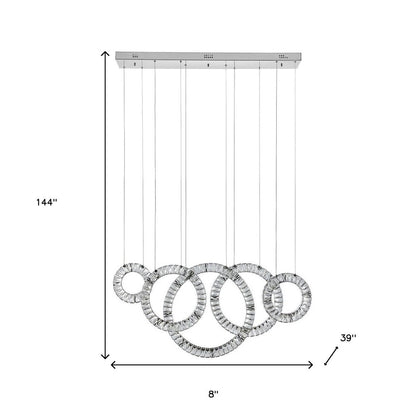 Silver And Clear Geometric Five Light Crystal LED Dimmable Chandelier